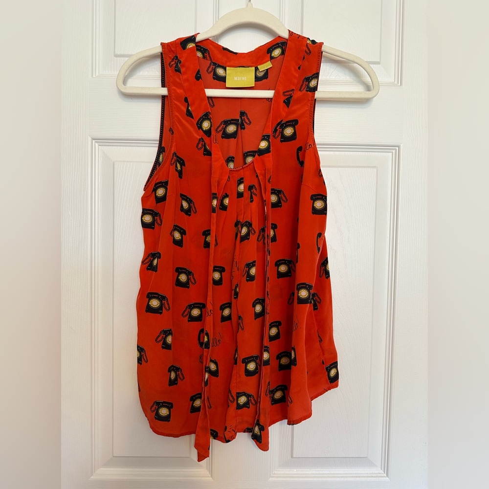 Anthropologie 52 Conversations Red Telephone ‘Call Me’ Colloquial Blouse, Size 6